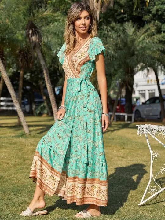 Green Boho Maxi Dress