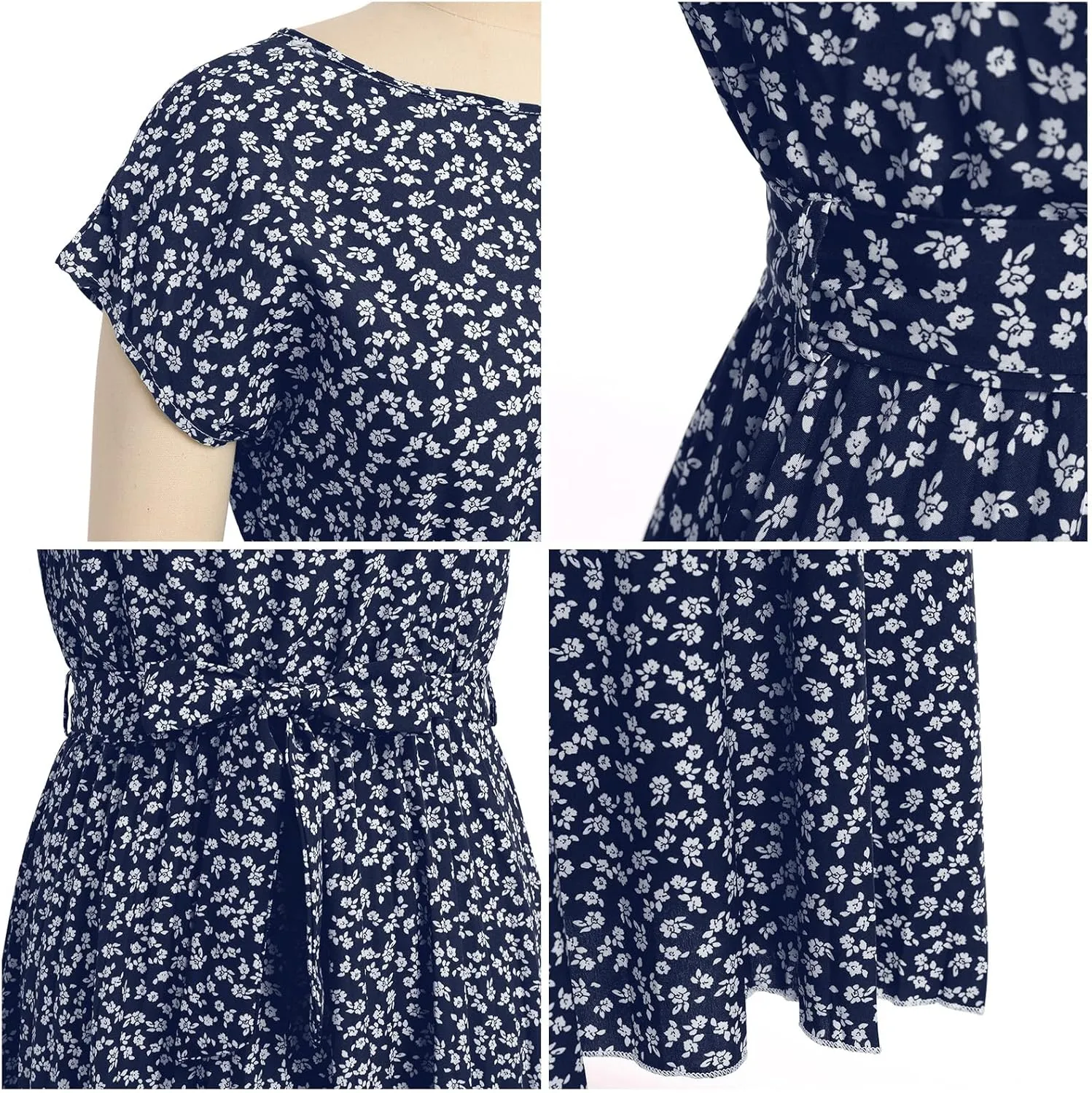 IDOPIP Women Floral Pleated Dress Summer Casual A-Line Flowy Midi Dress Formal Wedding Guest Dress 2024 Trendy Swing Dres
