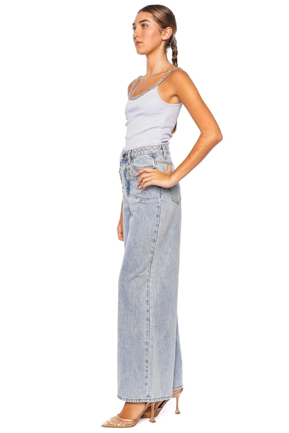 Illustration Light Blue Embellished Tank