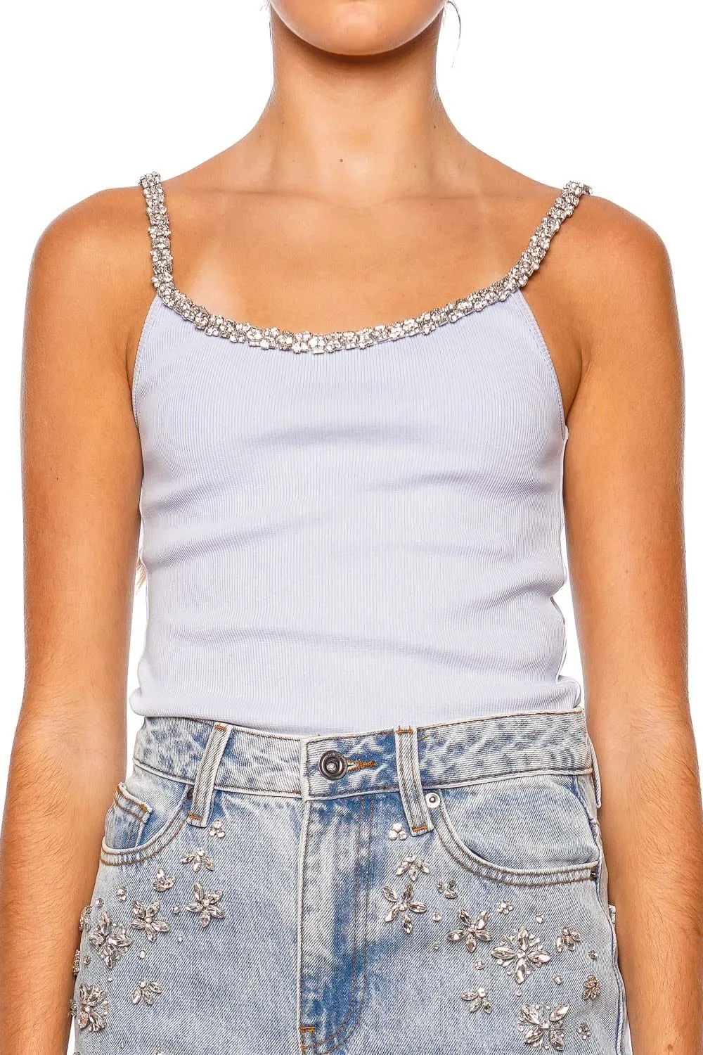 Illustration Light Blue Embellished Tank