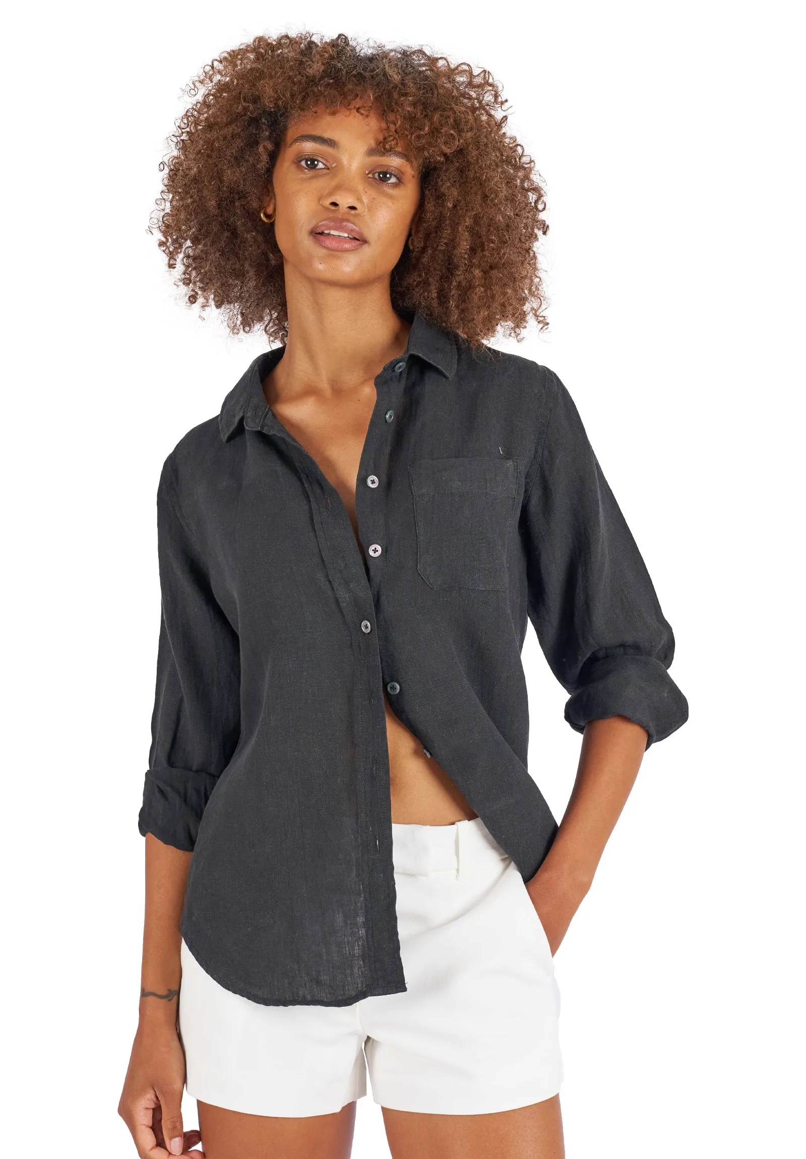 Iris Black Classic Fit Linen Shirt
