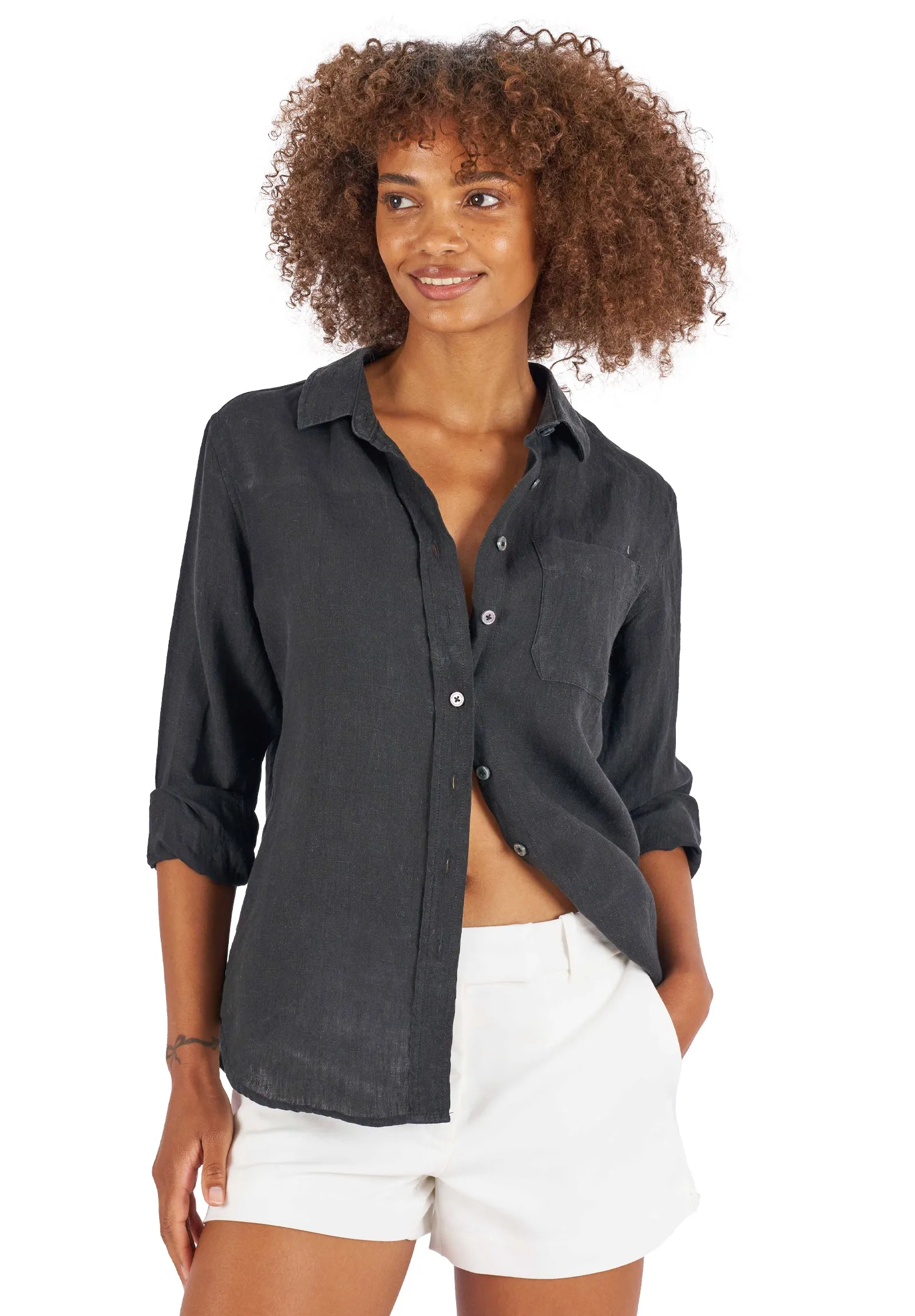 Iris Black Classic Fit Linen Shirt