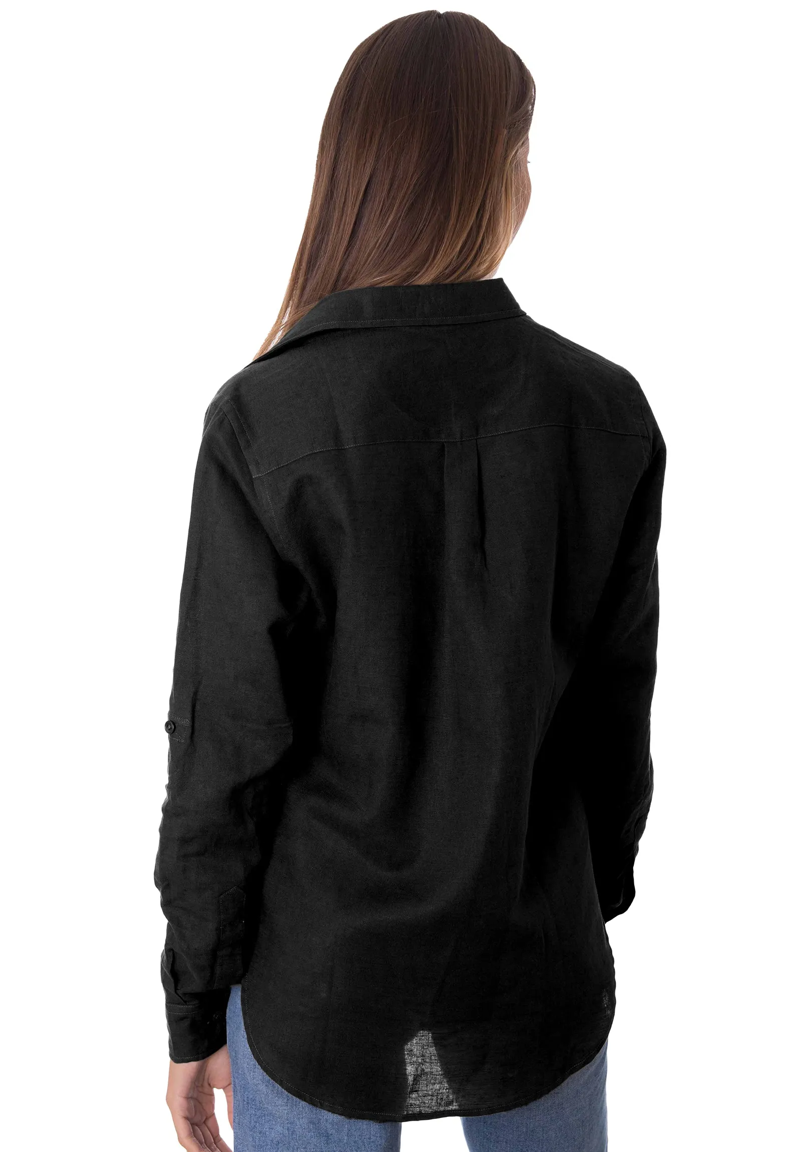 Iris Black Classic Fit Linen Shirt