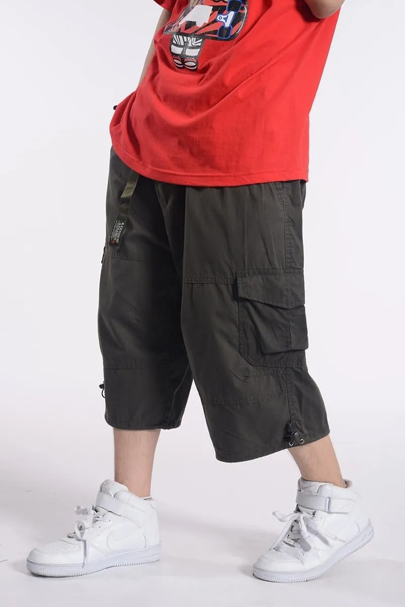 KELYWELL Men's Capri Long Elastic Cargo Shorts Below Knee Shorts 3/4 Cotton Cargo Shorts Casual Loose Relaxed Fit Shorts