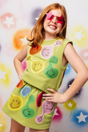 Kids Light Green Groovy Smiley Tank