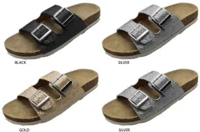 ladies footbed slides with metallic mesh upper Case of 24