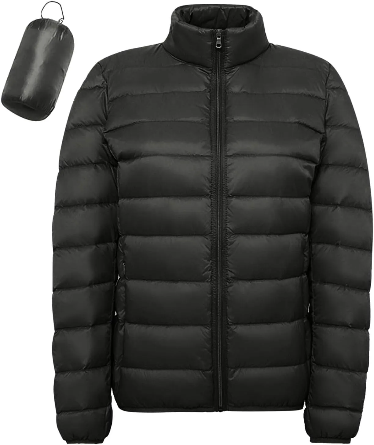 Light Jackets for Women Winter Warm Hoodless Puffer Jacket Fashion Packable Long Sleeve Zipper Down Coat with Pocket