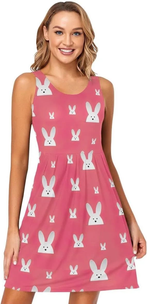 linqin Women's Casual Sleeveless Summer Dress with Pockets Mardi Gras Pattern Beach Shift Dress