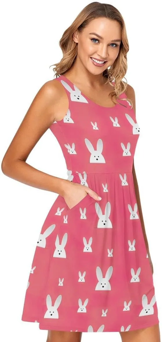 linqin Women's Casual Sleeveless Summer Dress with Pockets Mardi Gras Pattern Beach Shift Dress