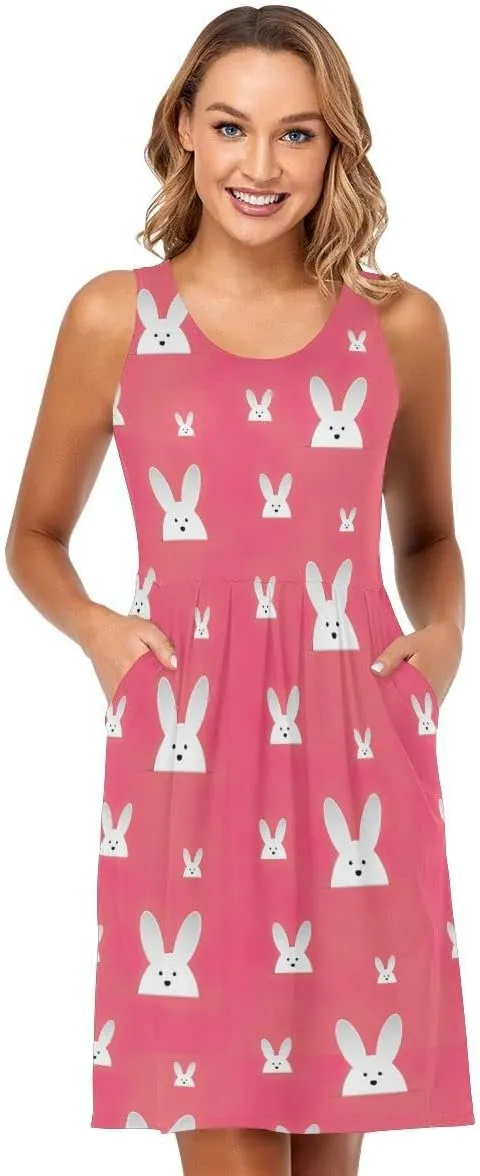 linqin Women's Casual Sleeveless Summer Dress with Pockets Mardi Gras Pattern Beach Shift Dress