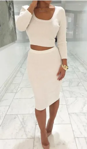 Luexco Women's Long Sleeve Top With Pencil Midi Skirt Bodycon
