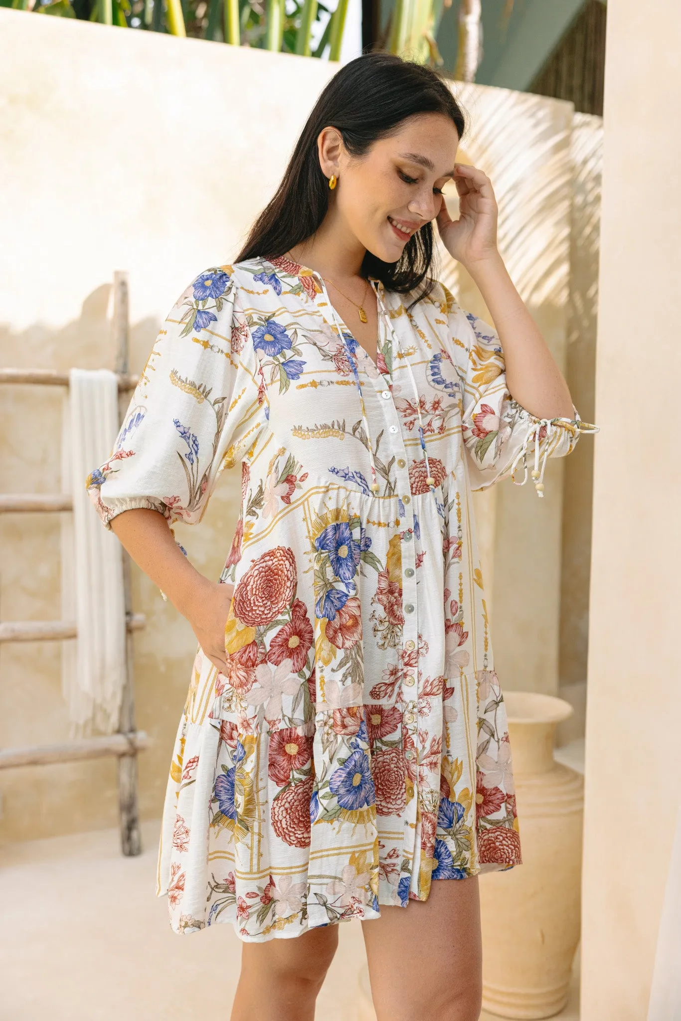 Melina Multicolour Floral Button Down Mini Dress