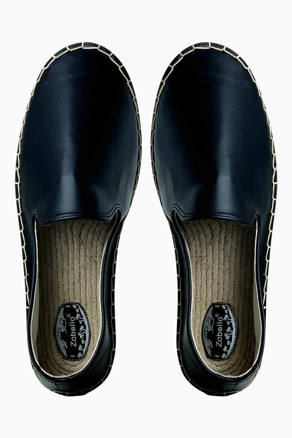Men's Black Faux Leather Slip-On Espadrilles