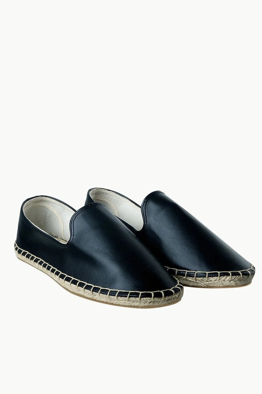 Men's Black Faux Leather Slip-On Espadrilles