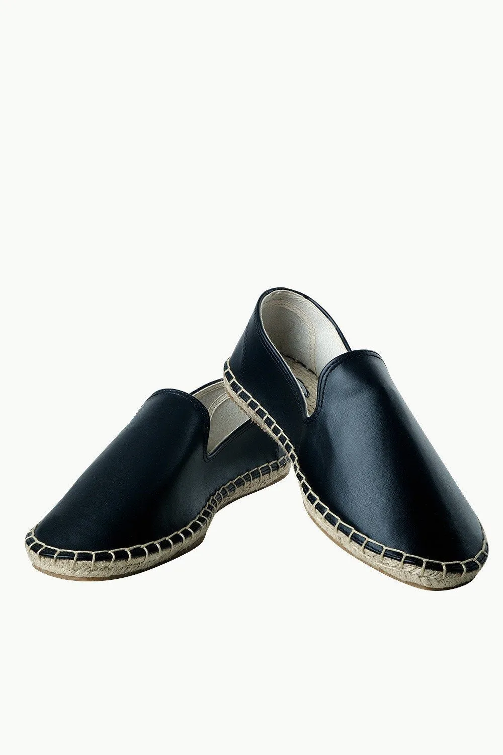 Men's Black Faux Leather Slip-On Espadrilles