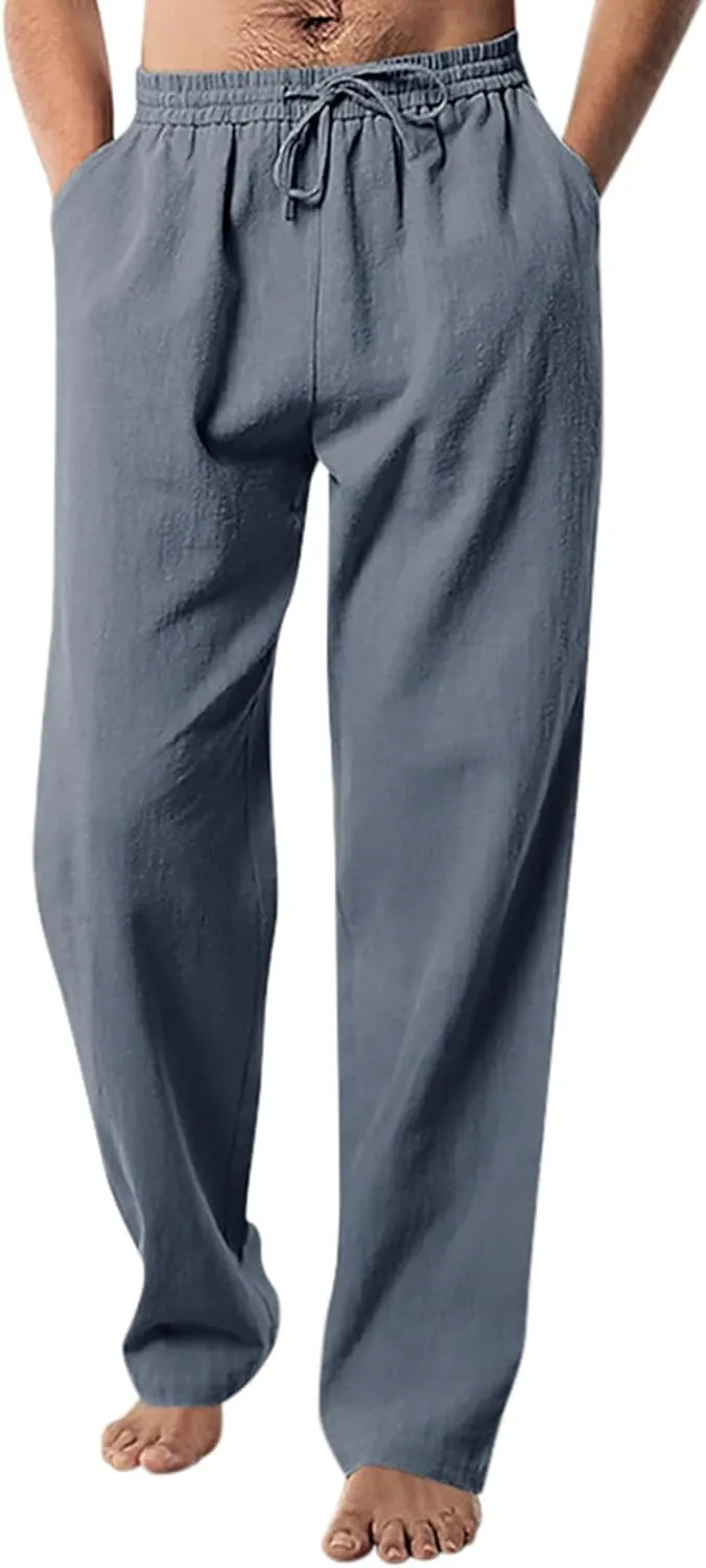 Mens Casual Cotton Pants Baggy Wide Straight Leg Joggers Loose Fit Baggy Pants Outdoor Hiking Trousers