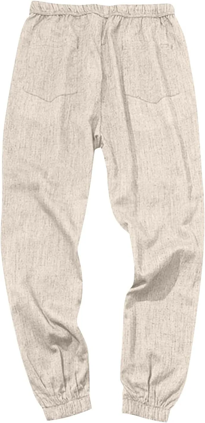 Men's Casual Loose and Comfortable Casual Pants Cotton Linen Buttons Trousers