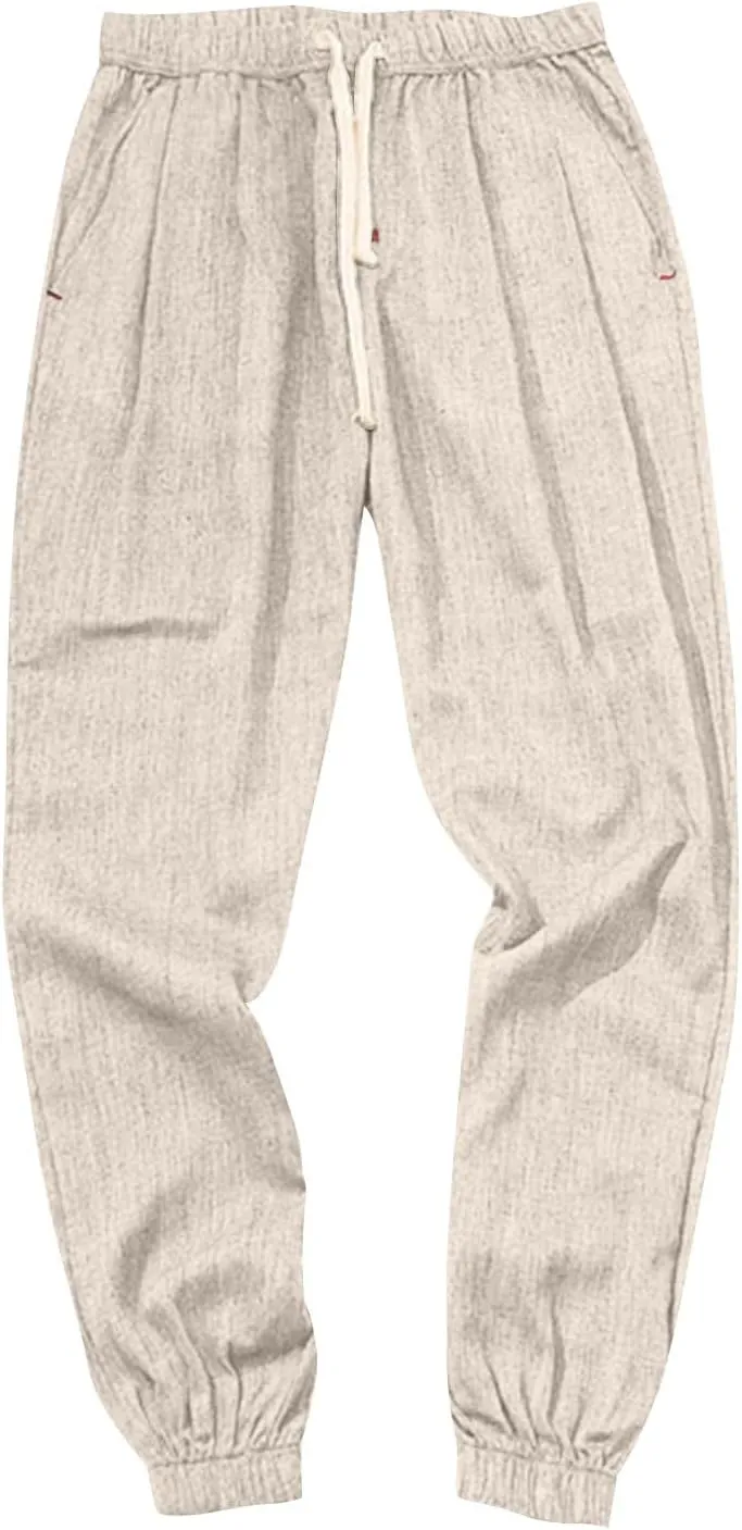 Men's Casual Loose and Comfortable Casual Pants Cotton Linen Buttons Trousers