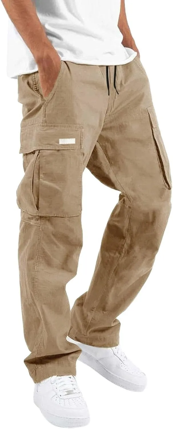 Mens Causal Cargo Pants Sports Pants Trousers Hiking Joggers Loose Fit Classic Comfy Soft Pants with Multi-Pocket