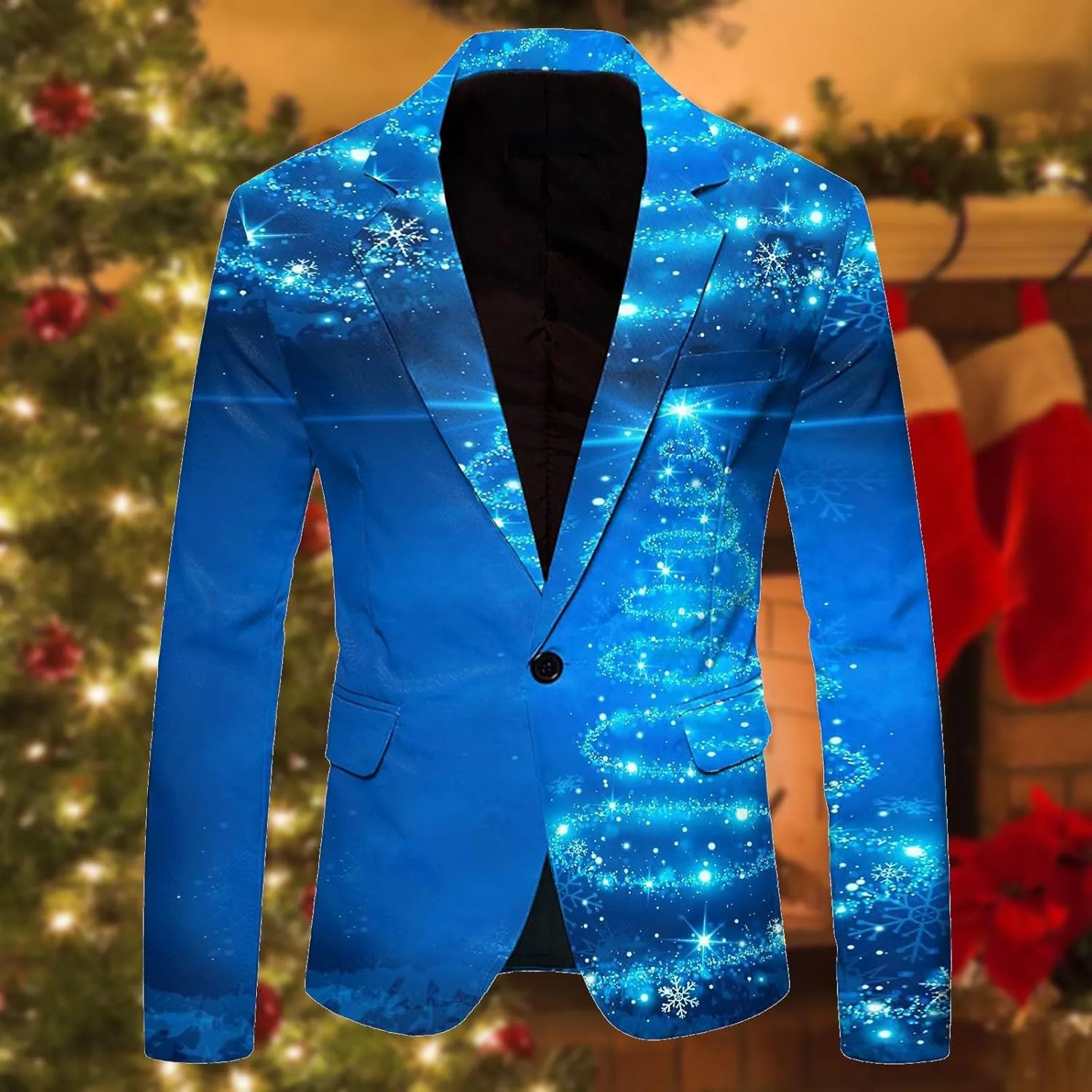 Mens Chirstmas Blazers Jacket Funny Light Up Xmas Suit Jackets Holiday Party Blazer Casual Business One Button Blazer