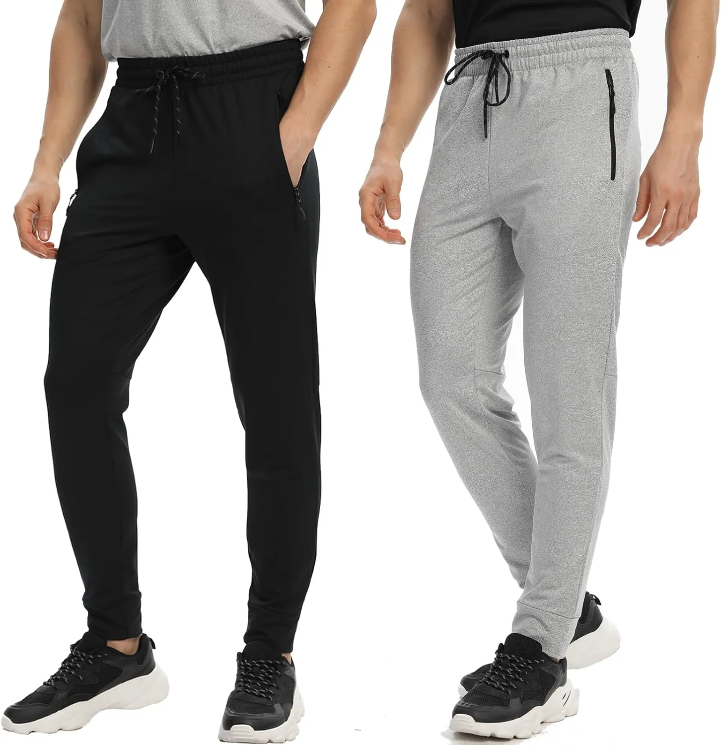 Men's Jogger Sweatpants with Zipper Pockets Track Joggers Workout Gym Sweat Pants for Men(1 Pack/2 Pack)