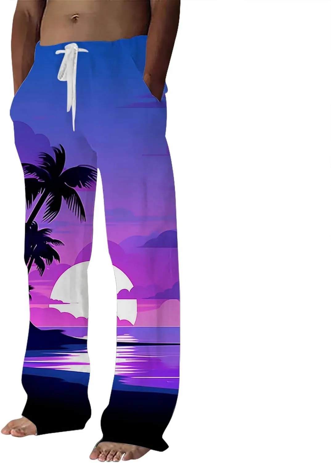 Mens Linen Beach Pants Summer Casual Solid Color Pants Elastic Waist Drawstring Loose Trousers with Pockets Mens Tuxedo Pantsmens Tuxedo Pants