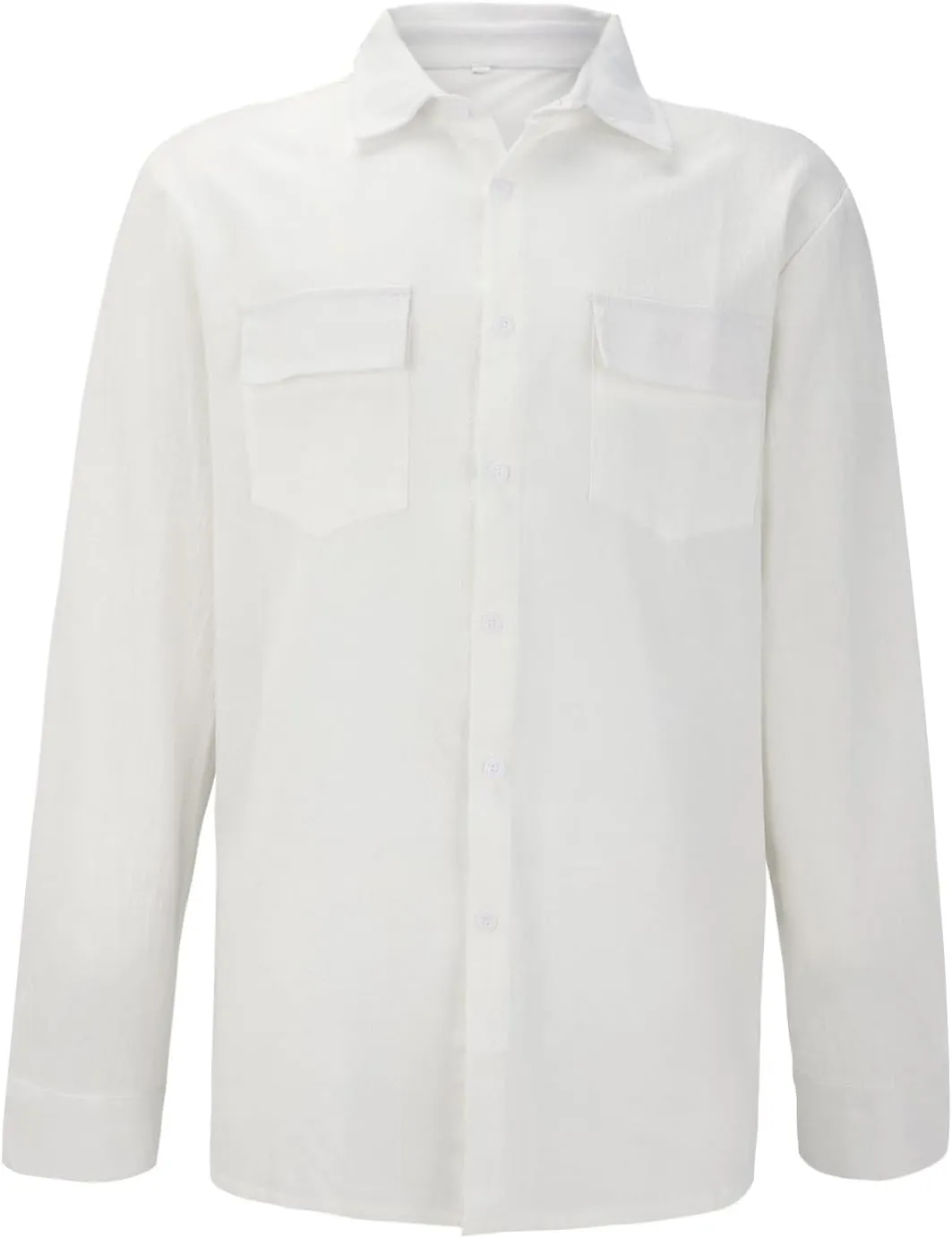 Mens Plus Size Cotton Linen Shirt with 2 Big Pockets Combat Outdoor Traveling Tops Long Sleeve Light Casual Versatile Shirts