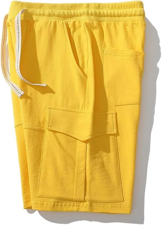 Mens Shorts Athletic Cotton Relaxed Fit Shorts Comfy Cargo Shorts Wide Leg Men Summer Beach Shorts Multic-Pocket Loose