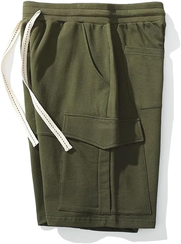 Mens Shorts Athletic Cotton Relaxed Fit Shorts Comfy Cargo Shorts Wide Leg Men Summer Beach Shorts Multic-Pocket Loose