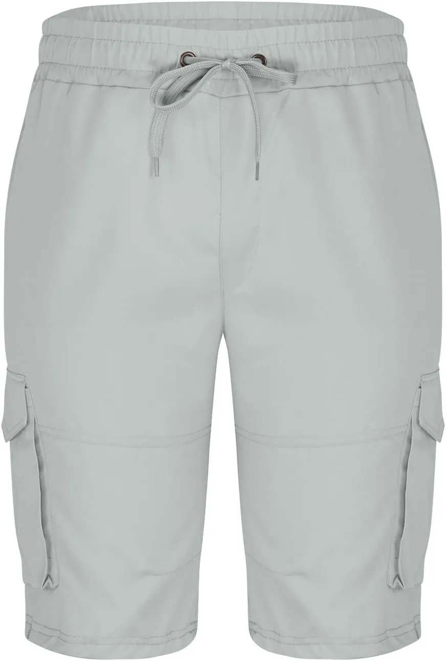 Mens Shorts Cargo Twill Cotton Shorts Relaxed Fit Men Running Hiking Shorts Casual Shorts Elastic Waist Multic-Pocket