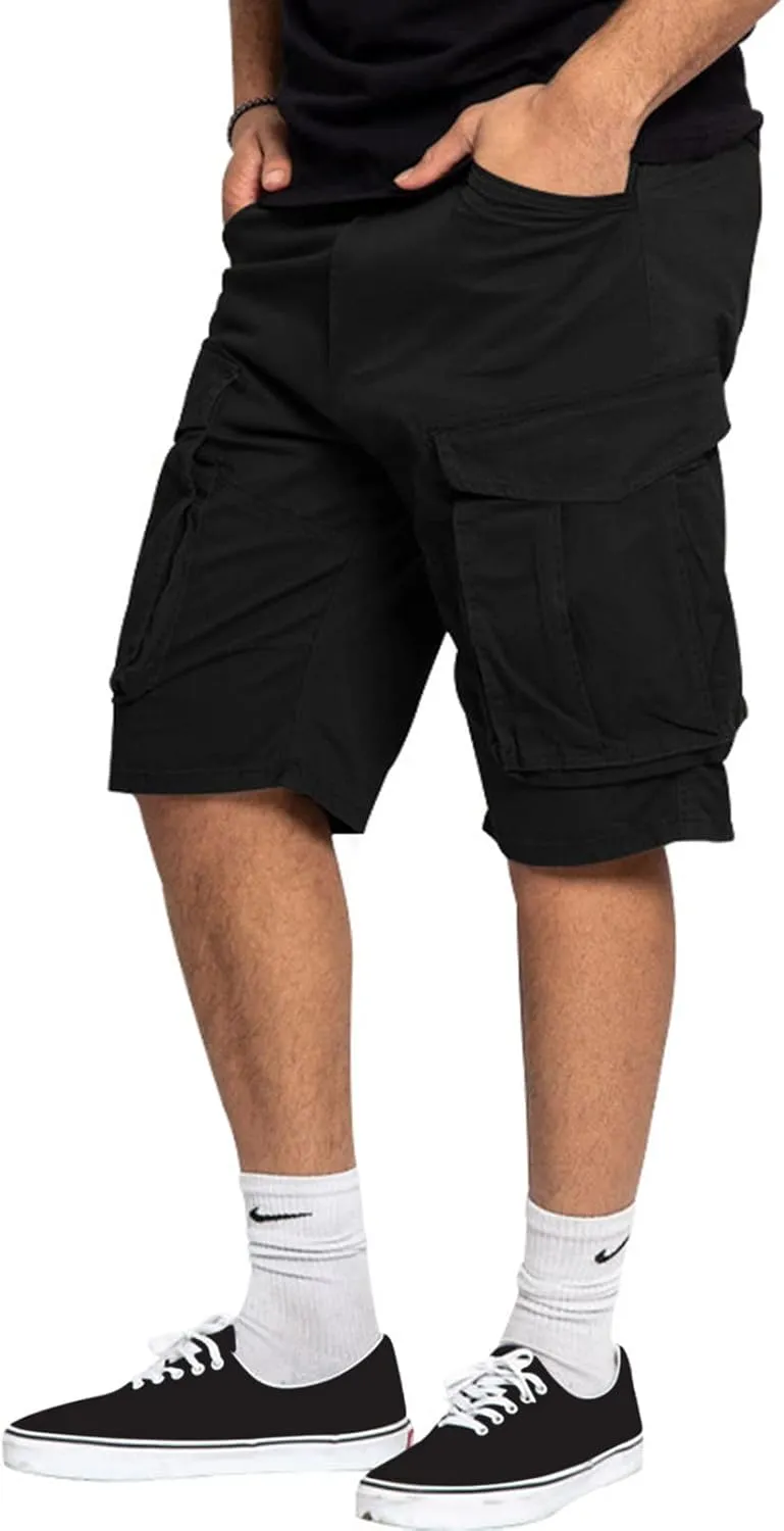 Mens Shorts Cargo Twill Cotton Shorts Relaxed Fit Men Running Hiking Shorts Casual Shorts Elastic Waist Multic-Pocket