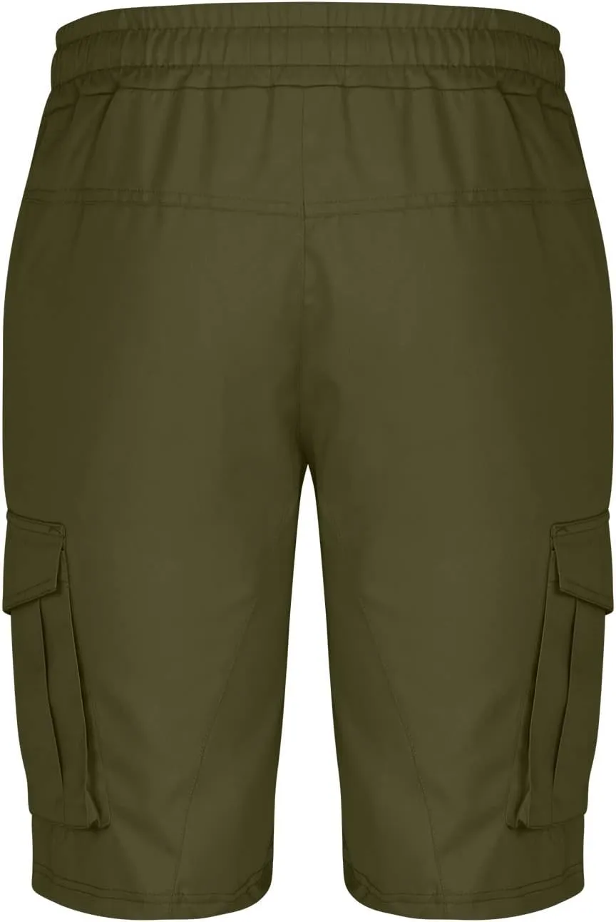 Mens Shorts Cargo Twill Cotton Shorts Relaxed Fit Men Running Hiking Shorts Casual Shorts Elastic Waist Multic-Pocket