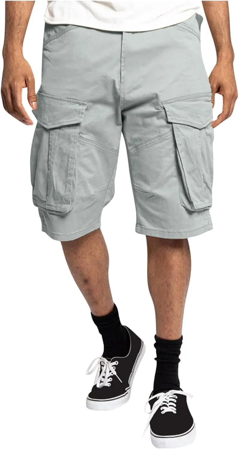 Mens Shorts Cargo Twill Cotton Shorts Relaxed Fit Men Running Hiking Shorts Casual Shorts Elastic Waist Multic-Pocket