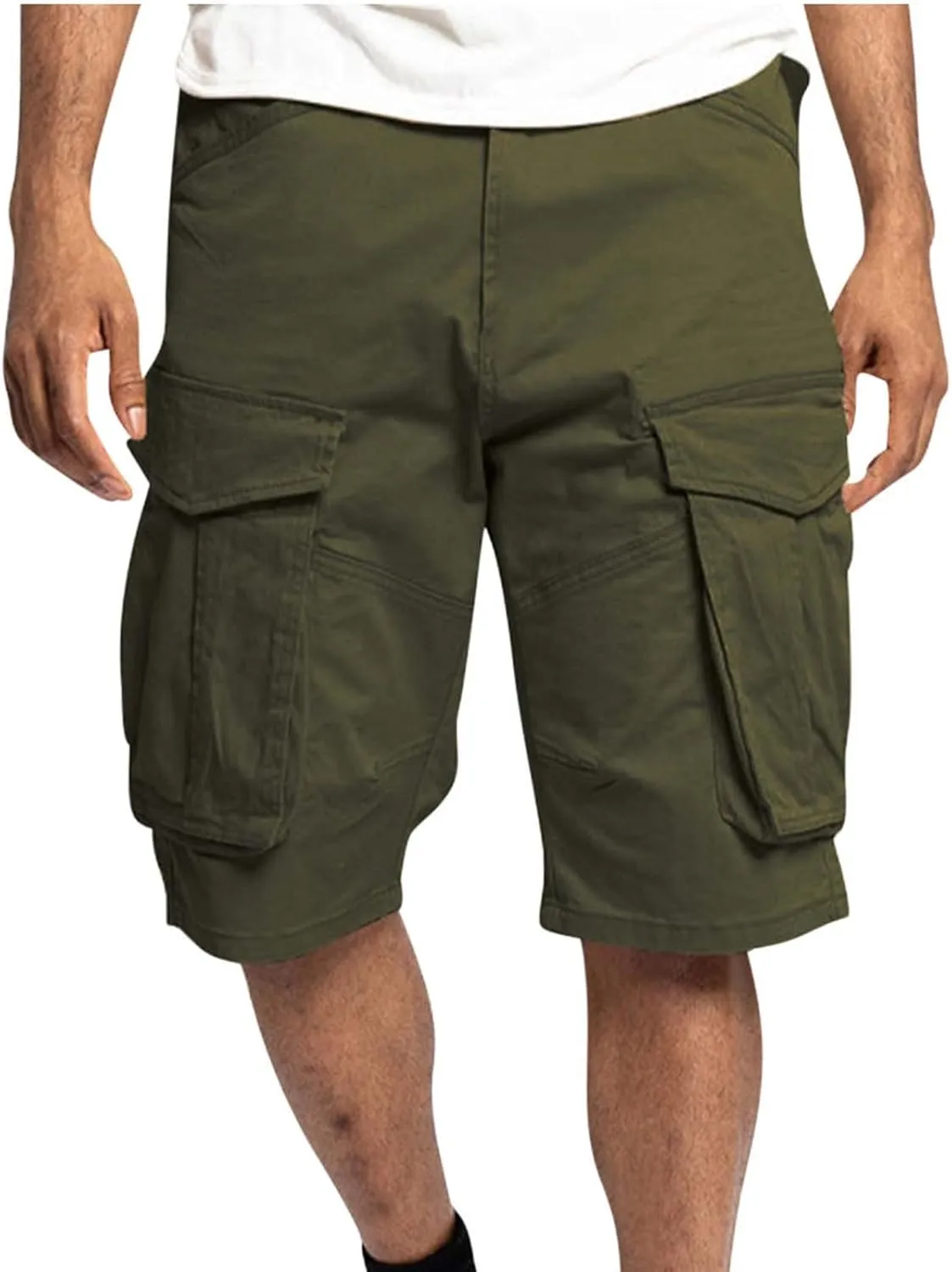 Mens Shorts Cargo Twill Cotton Shorts Relaxed Fit Men Running Hiking Shorts Casual Shorts Elastic Waist Multic-Pocket