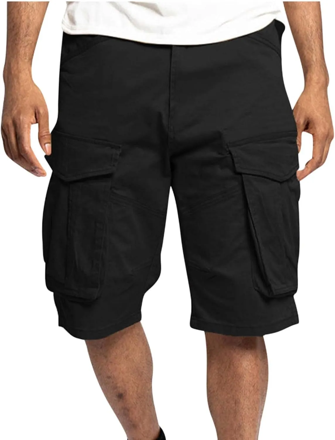 Mens Shorts Cargo Twill Cotton Shorts Relaxed Fit Men Running Hiking Shorts Casual Shorts Elastic Waist Multic-Pocket