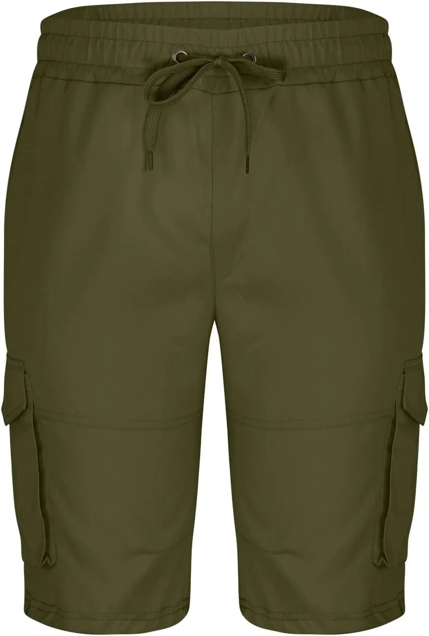 Mens Shorts Cargo Twill Cotton Shorts Relaxed Fit Men Running Hiking Shorts Casual Shorts Elastic Waist Multic-Pocket