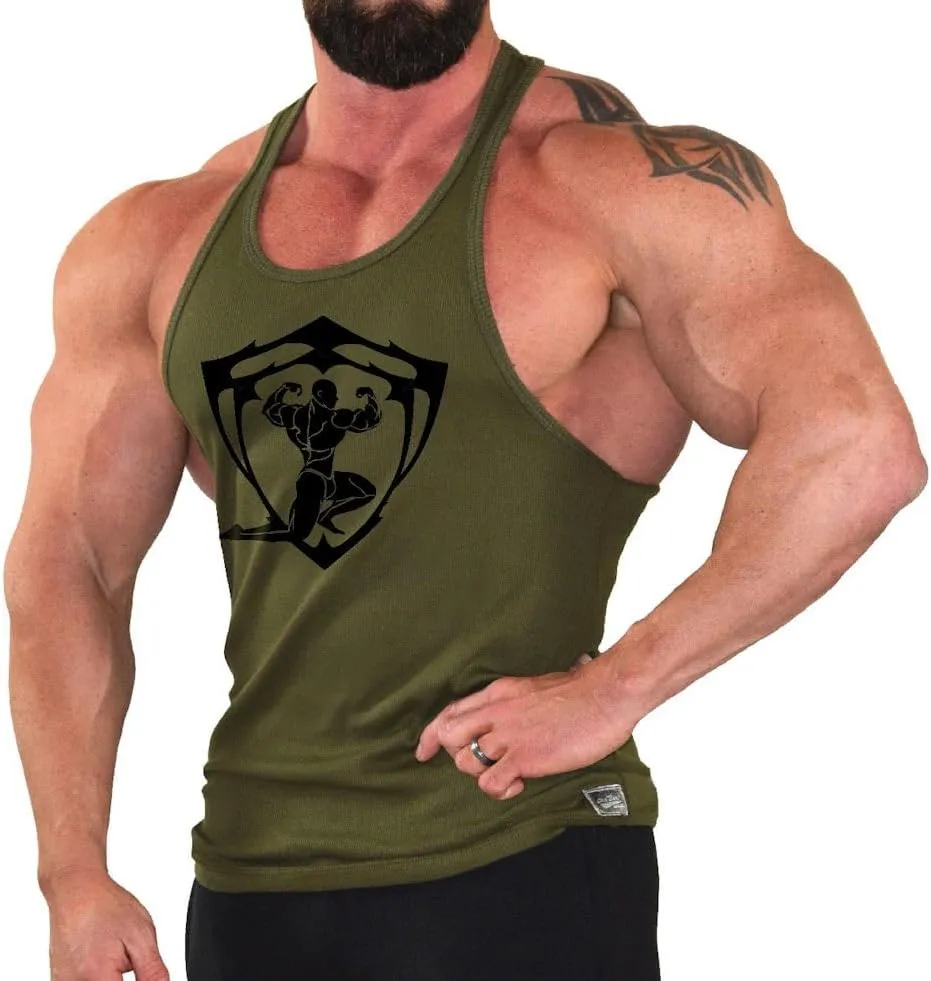 Men's Workout Tank Top in Army Green Bodybuilding Gym Fitness Muscle Training with Sparta Design