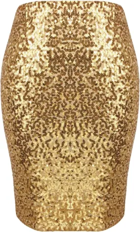 Mini Sequin Skirt for Women Sexy Stretchy Slim High Waisted Mid Length Flowy Shiny Glitter Mini Skirts Red Sequin