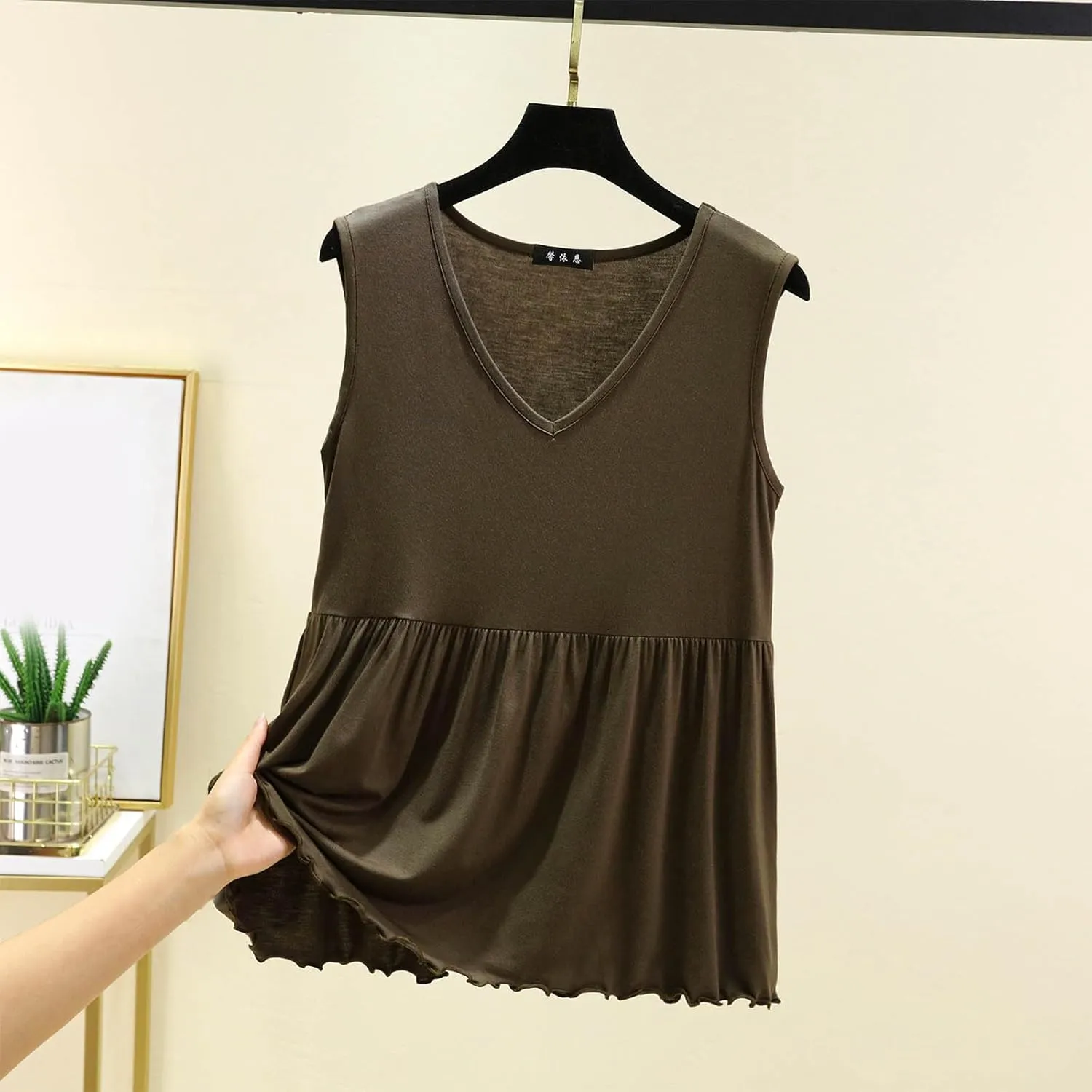 Modal Casual Tank Tops for Women, V-Neck Loose Sleeveless Summer Daily Shirts Comfy Breathable Ruffle Hem Clothes