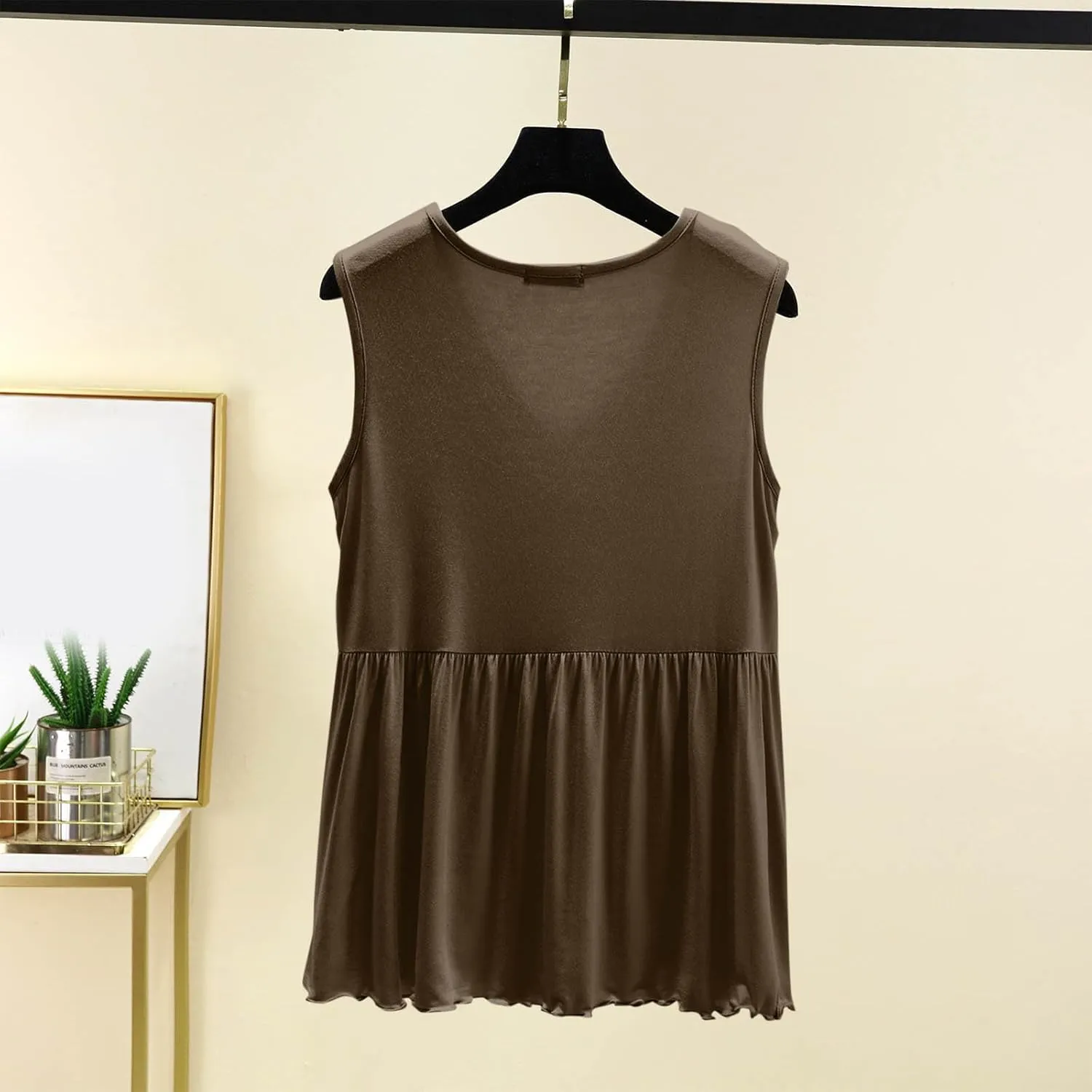 Modal Casual Tank Tops for Women, V-Neck Loose Sleeveless Summer Daily Shirts Comfy Breathable Ruffle Hem Clothes