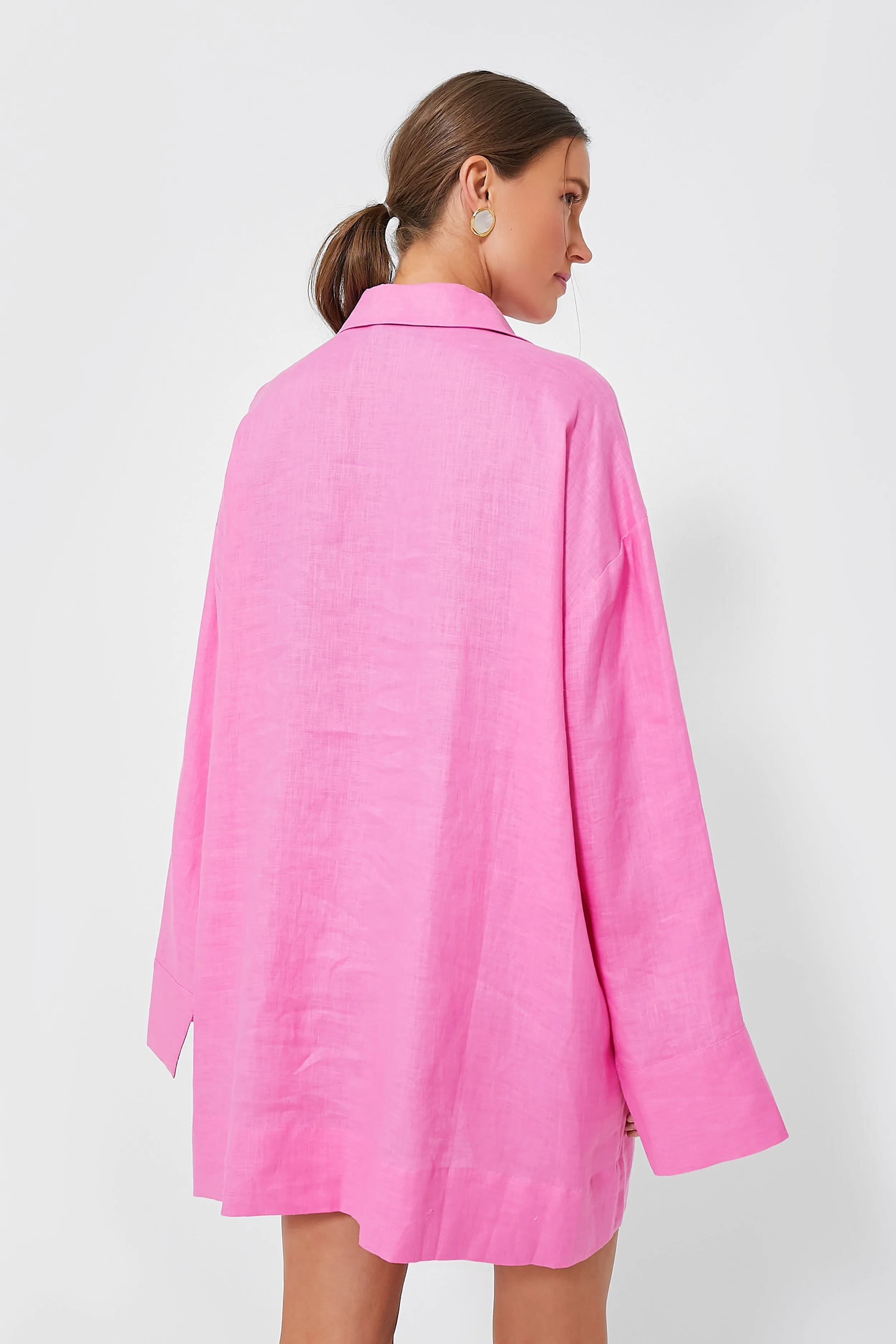 Pink Embroidered Hemp Mini Dress