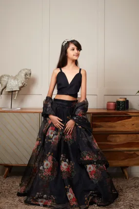 Pre Order: Black Crop Top with Printed Skirt