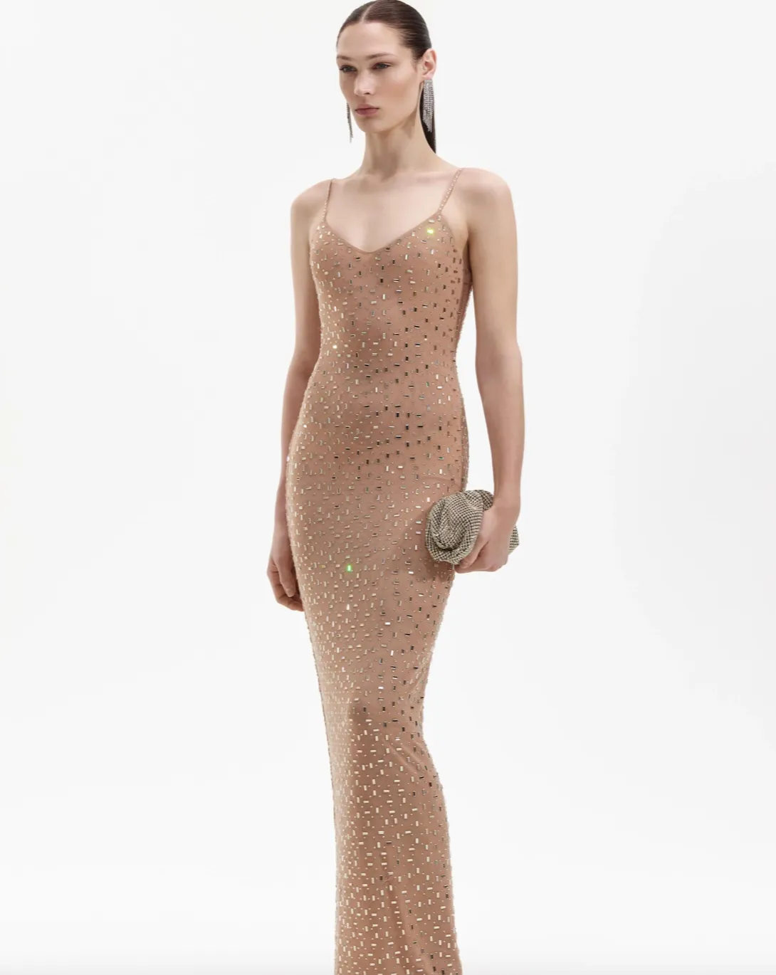 Rhinestone Mesh Maxi Dress