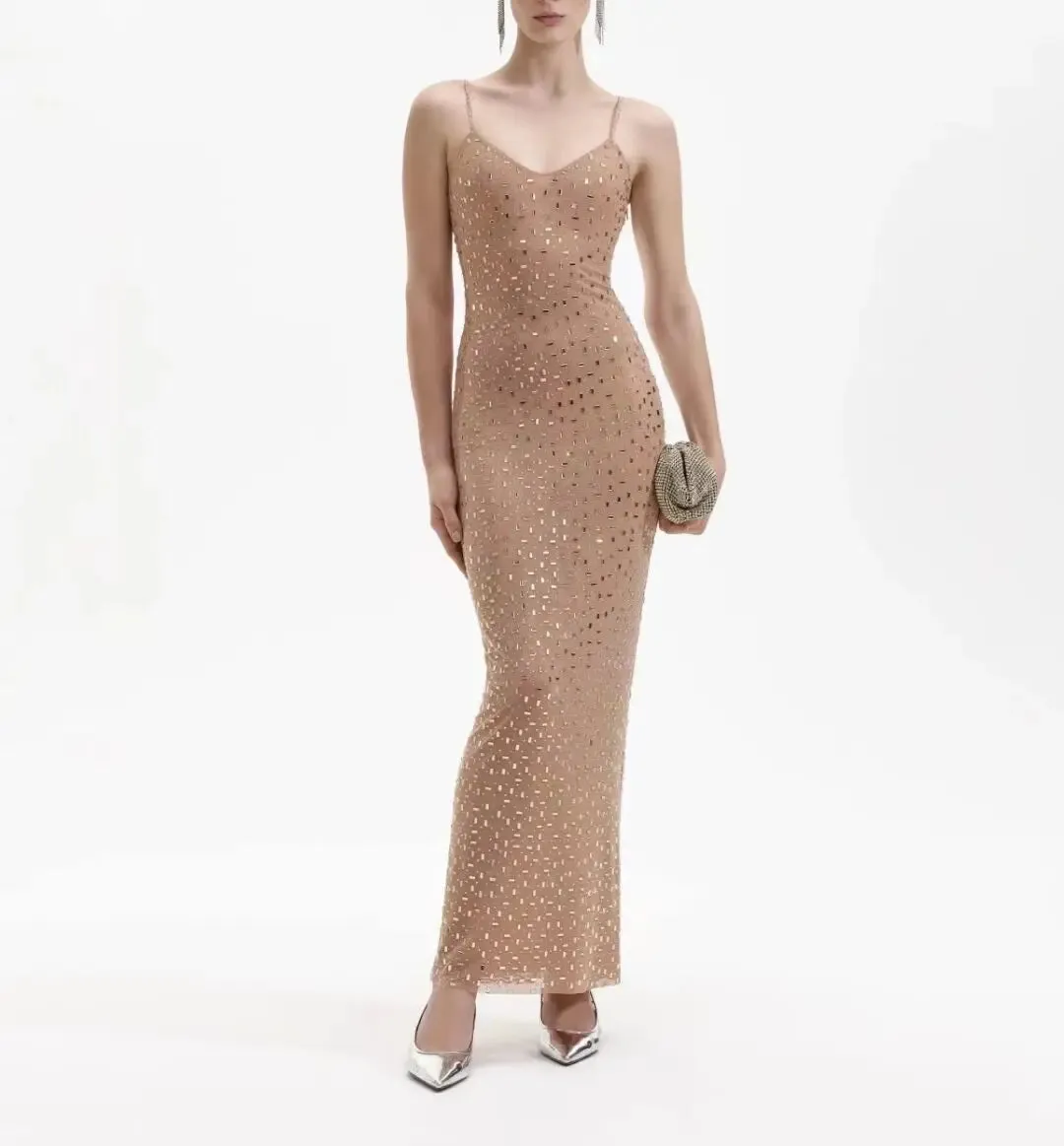 Rhinestone Mesh Maxi Dress