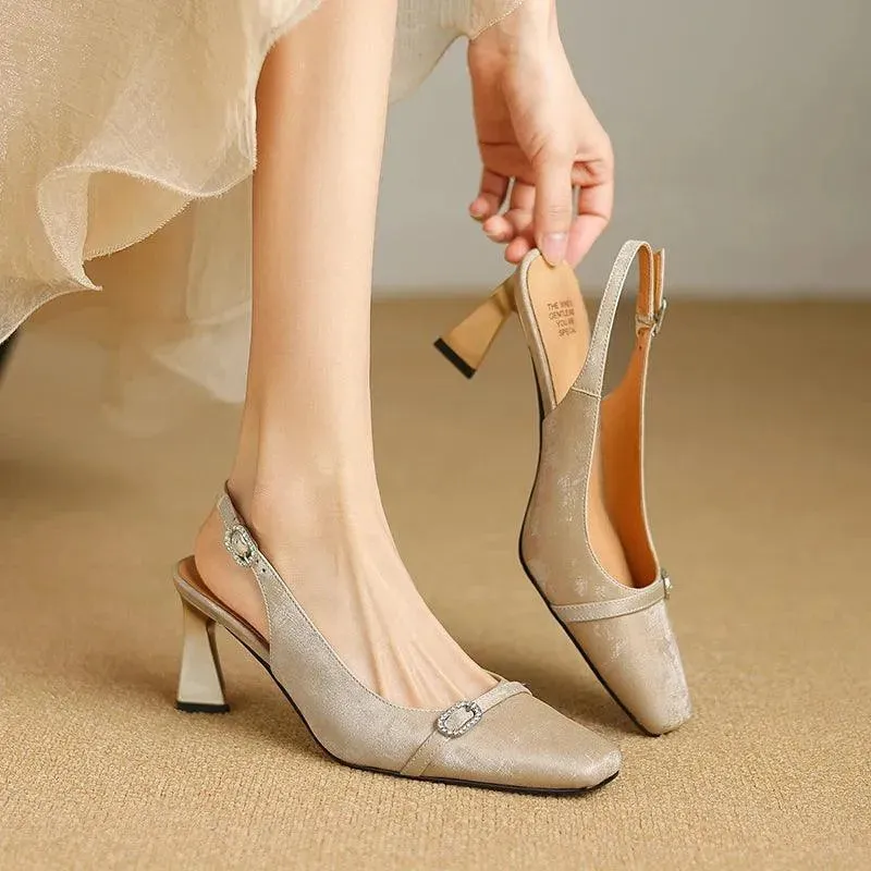 Sandals Women Sandals Leather Slingback Heels