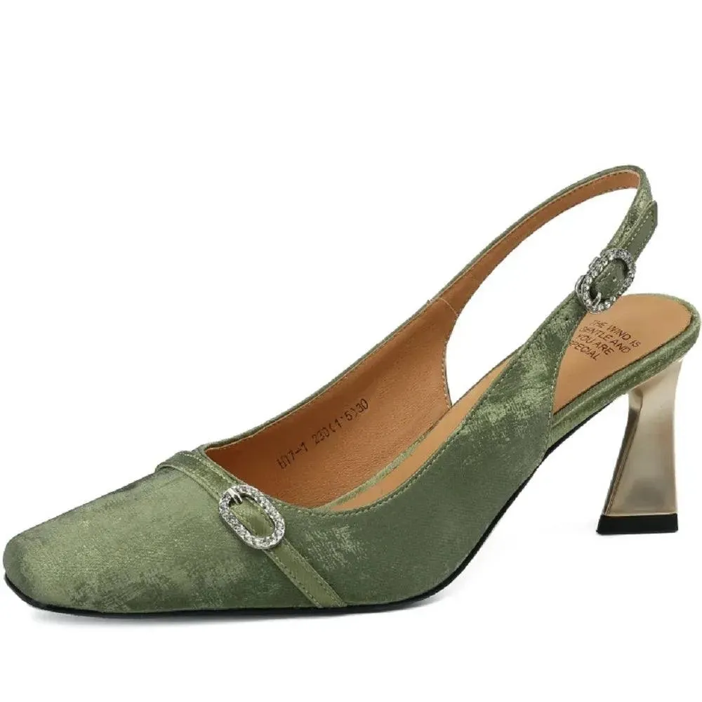 Sandals Women Sandals Leather Slingback Heels