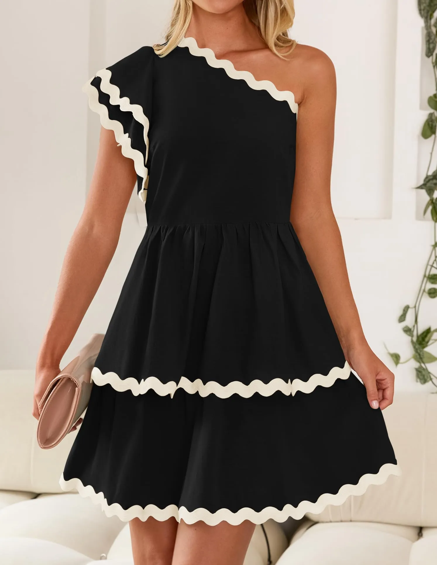 Santa Cruz Rick Rack One Shoulder Ruffle Dress
