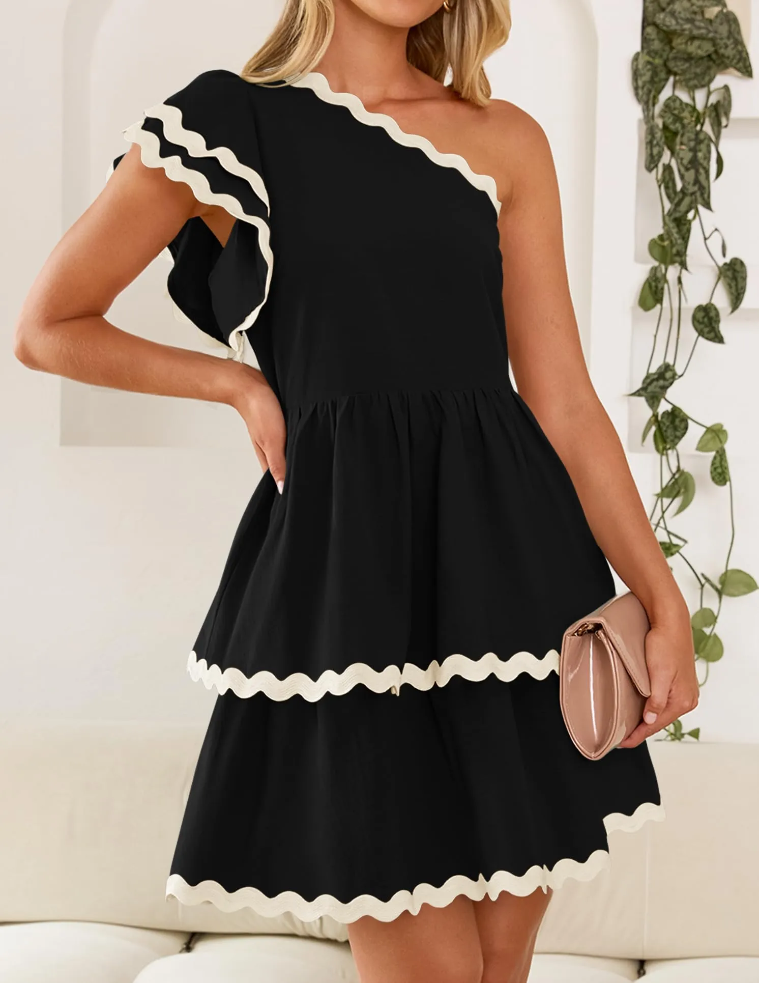 Santa Cruz Rick Rack One Shoulder Ruffle Dress