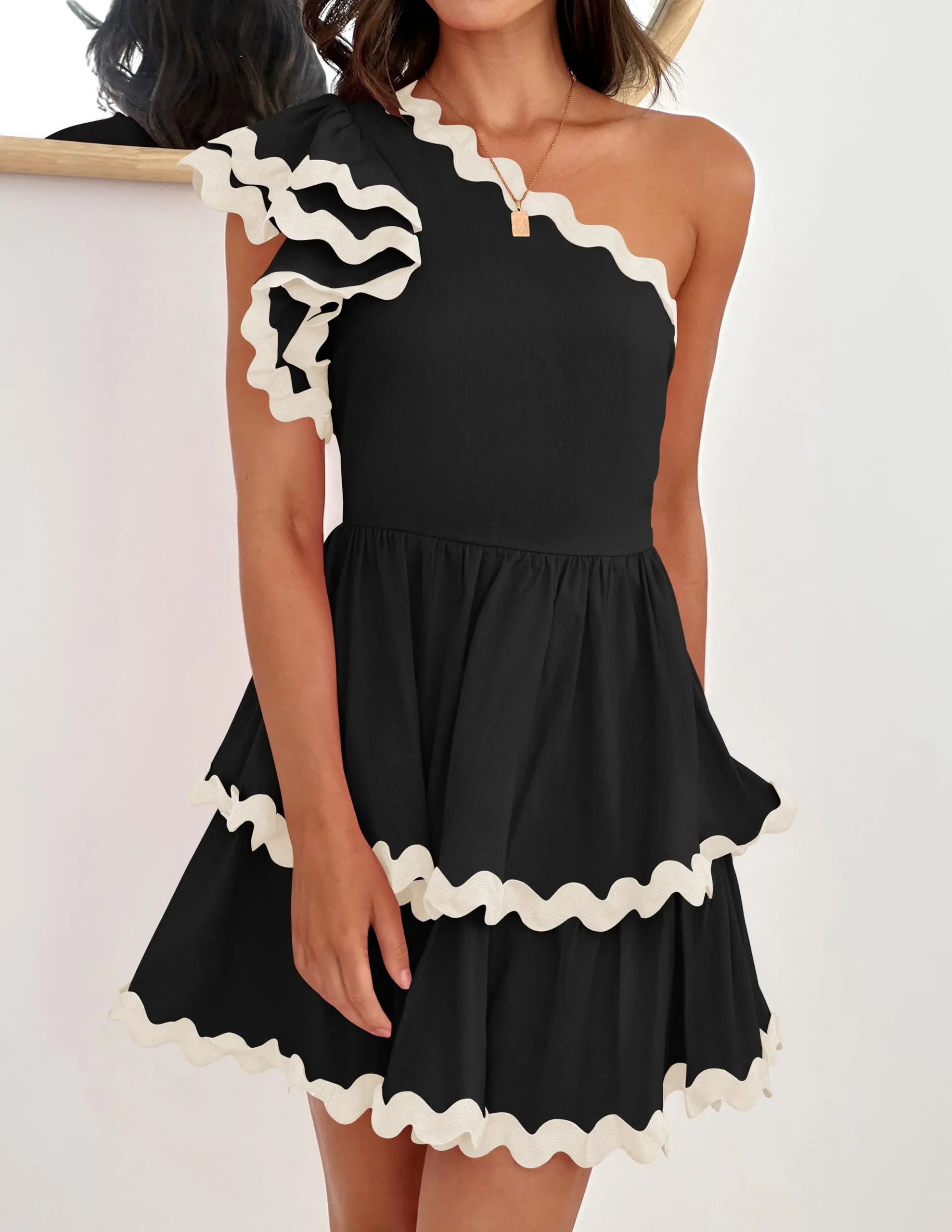 Santa Cruz Rick Rack One Shoulder Ruffle Dress