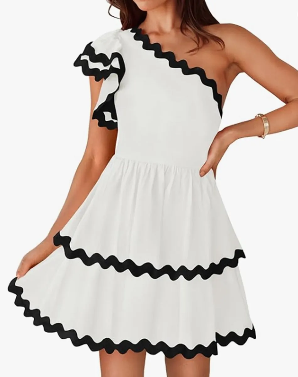 Santa Cruz Rick Rack One Shoulder Ruffle Dress
